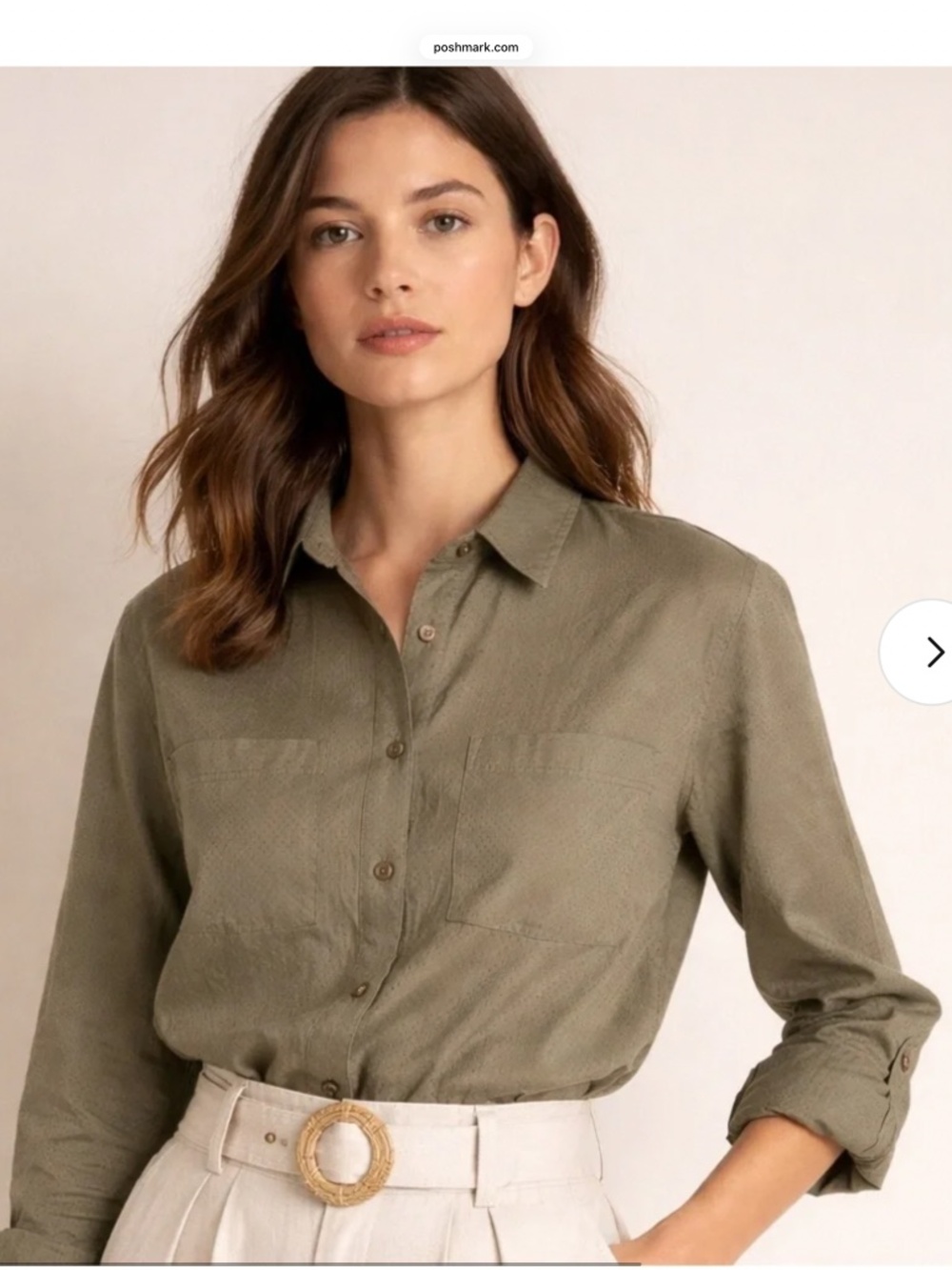 Comptoir de cotonniers  olive green button down shirt  Transitional fall piece